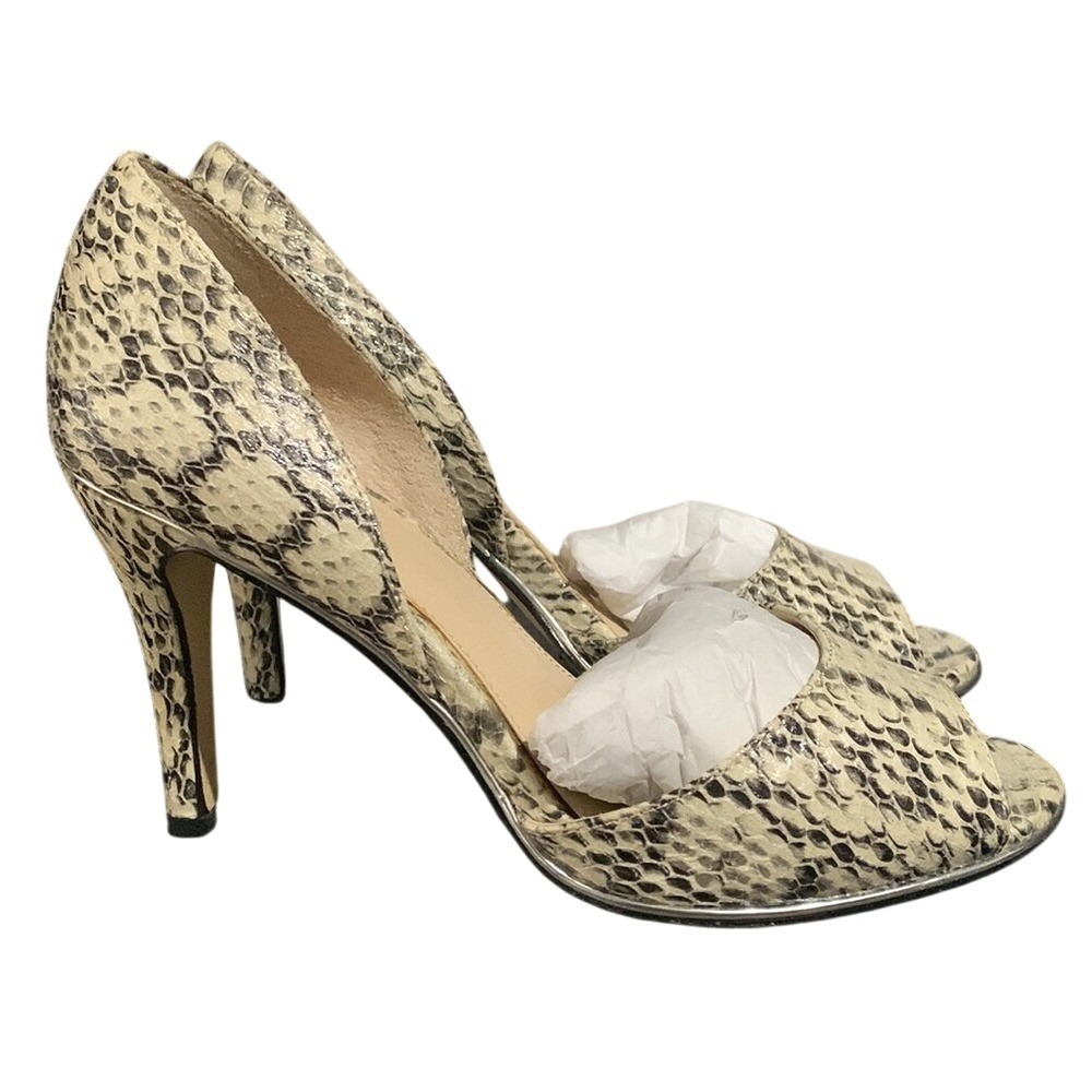 Calvin Klein Snakeskin Peep Toe Pumps Womens 6M Beige Stiletto Heels Party